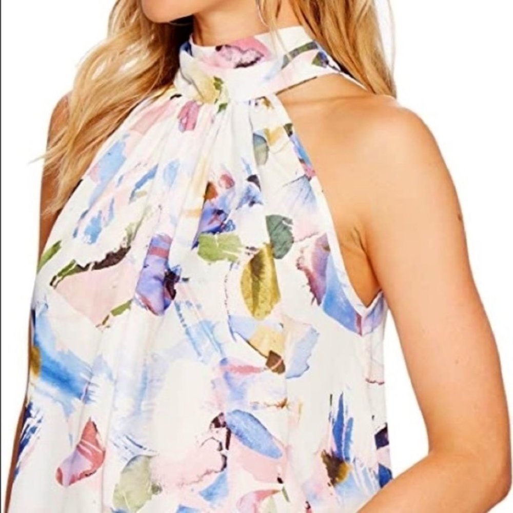Bishop + Young  “Elle Print” Tie Neck Top, Size Large, From Anthropologie